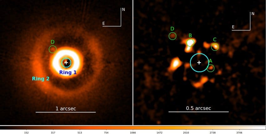 Zdjęcie wysokiego kontrastu z instrumentu SPHERE (VLT) przedstawiające system HD 169142